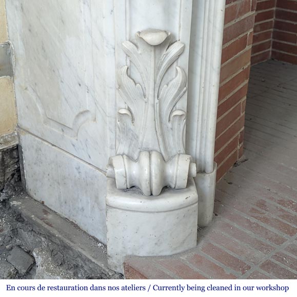 Large Louis XV style Carrara marble mantel with rich decoration Large Louis XV style Carrara marble mantel with rich decoration-7