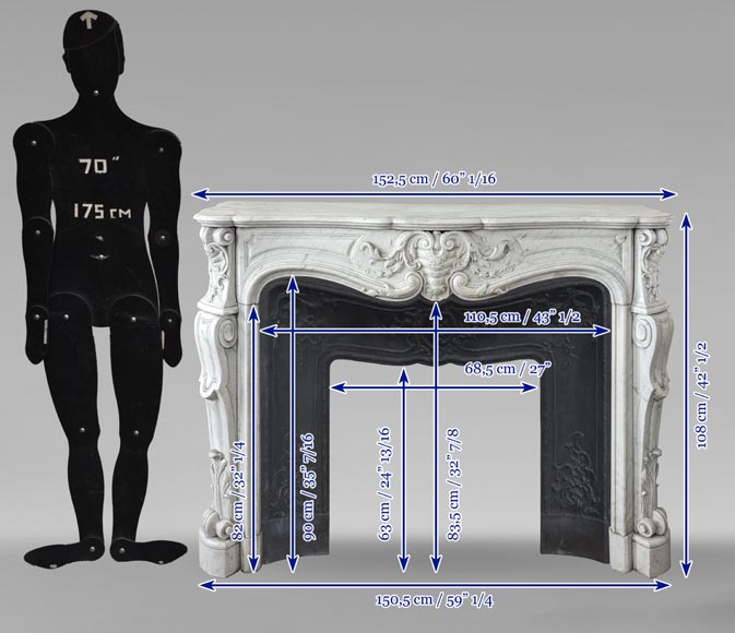 Large Louis XV style Carrara marble mantel with rich decoration Large Louis XV style Carrara marble mantel with rich decoration-12