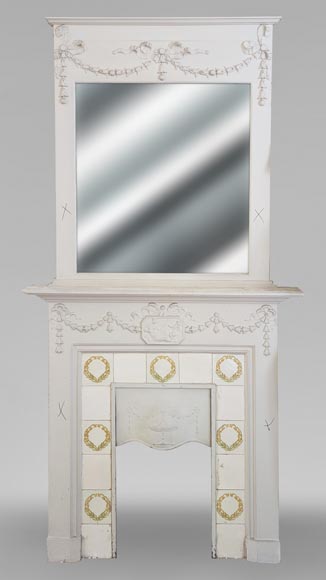 Louis XVI style wood mantel decorated with a mythological scene Louis XVI style wood mantel decorated with a mythological scene-0