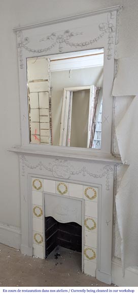 Louis XVI style wood mantel decorated with a mythological scene Louis XVI style wood mantel decorated with a mythological scene-1