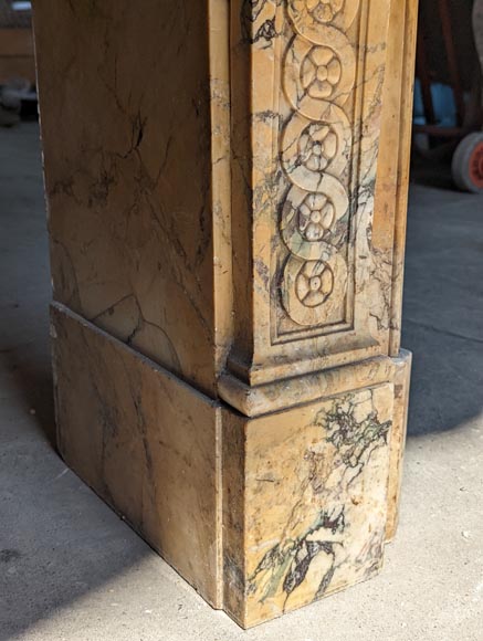 Louis XVI style mantel adorned with interlacing flowers in Sienna Brocatelle. Louis XVI style mantel adorned with interlacing flowers in Sienna Brocatelle.-5