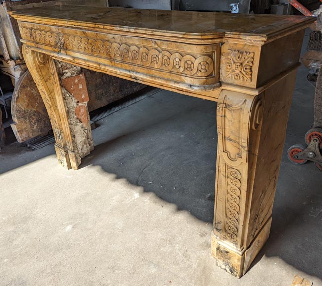 Louis XVI style mantel adorned with interlacing flowers in Sienna Brocatelle. Louis XVI style mantel adorned with interlacing flowers in Sienna Brocatelle.-6