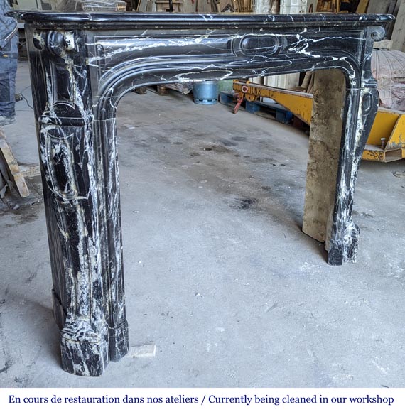 Black Marquina marble Pompadour mantel in the Louis XV style Black Marquina marble Pompadour mantel in the Louis XV style-2