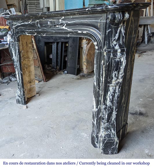 Black Marquina marble Pompadour mantel in the Louis XV style Black Marquina marble Pompadour mantel in the Louis XV style-5
