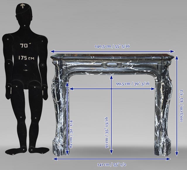 Black Marquina marble Pompadour mantel in the Louis XV style Black Marquina marble Pompadour mantel in the Louis XV style-9