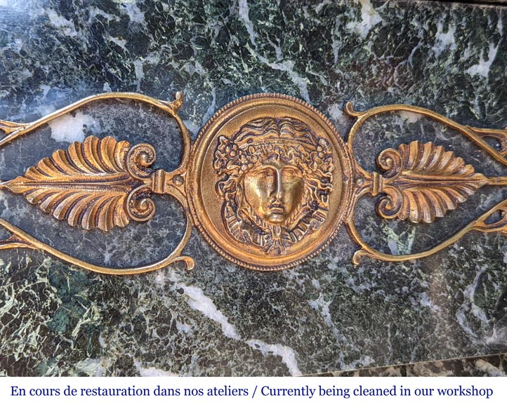 Empire style mantel in Vert de Mer marble with bronze Egyptian ornaments Empire style mantel in Vert de Mer marble with bronze Egyptian ornaments-2