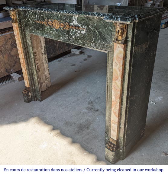 Empire style mantel in Vert de Mer marble with bronze Egyptian ornaments Empire style mantel in Vert de Mer marble with bronze Egyptian ornaments-7