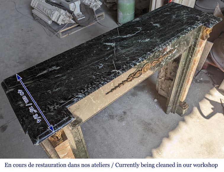 Empire style mantel in Vert de Mer marble with bronze Egyptian ornaments Empire style mantel in Vert de Mer marble with bronze Egyptian ornaments-11