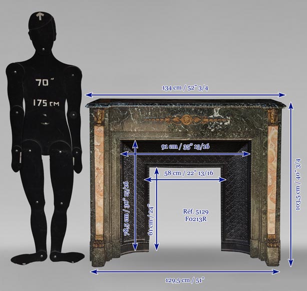 Empire style mantel in Vert de Mer marble with bronze Egyptian ornaments Empire style mantel in Vert de Mer marble with bronze Egyptian ornaments-12