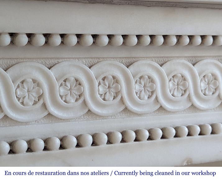 Louis XVI style mantel with half Corinthian columns and pearled frieze in statuary marble Louis XVI style mantel with half Corinthian columns and pearled frieze in statuary marble-2