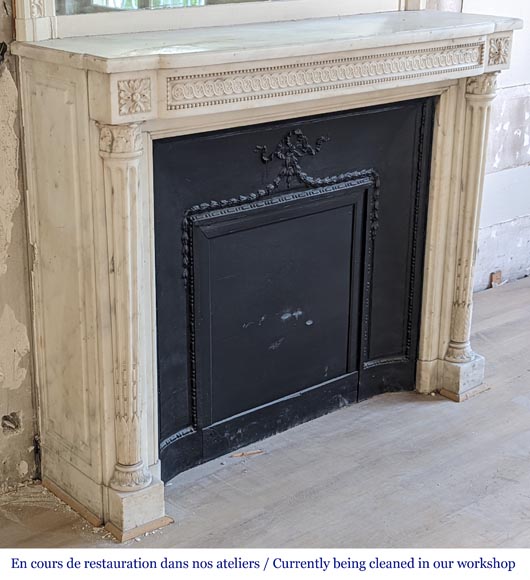 Louis XVI style mantel with half Corinthian columns and pearled frieze in statuary marble Louis XVI style mantel with half Corinthian columns and pearled frieze in statuary marble-4
