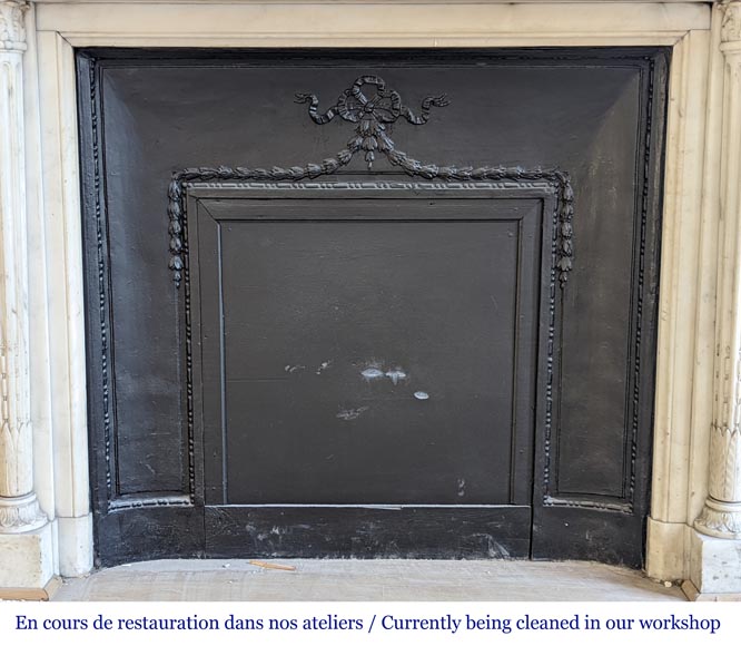 Louis XVI style mantel with half Corinthian columns and pearled frieze in statuary marble Louis XVI style mantel with half Corinthian columns and pearled frieze in statuary marble-13
