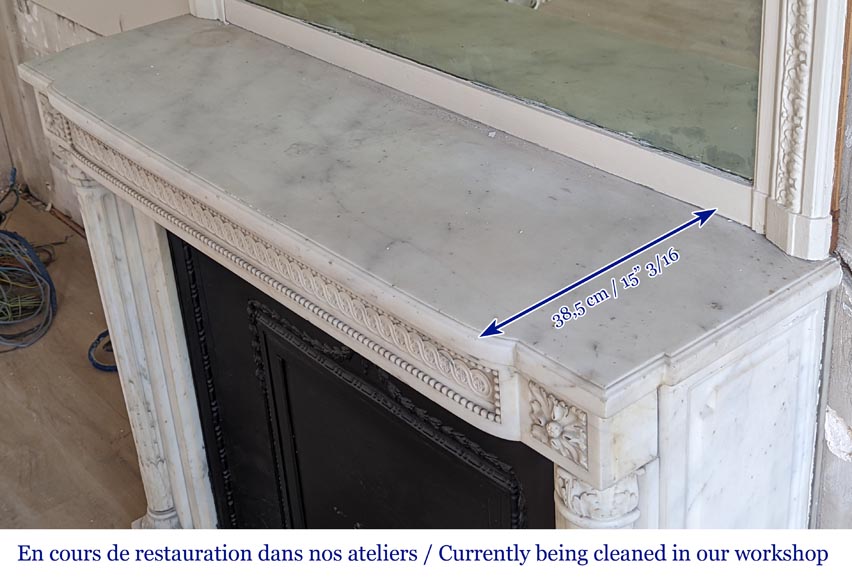 Louis XVI style mantel with half Corinthian columns and pearled frieze in statuary marble Louis XVI style mantel with half Corinthian columns and pearled frieze in statuary marble-14