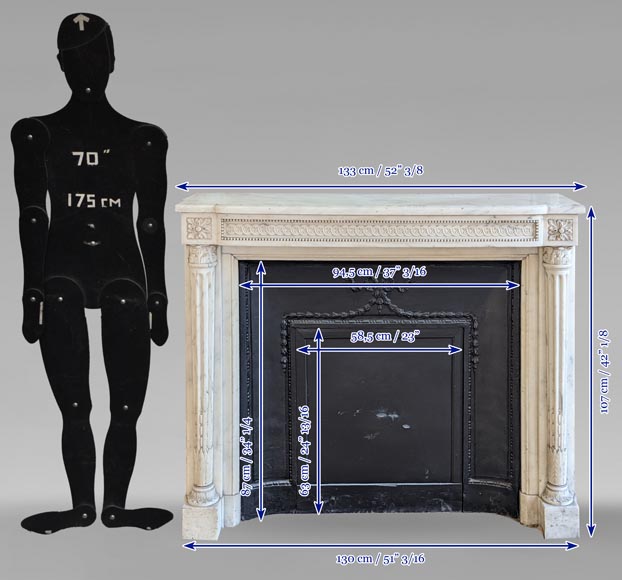 Louis XVI style mantel with half Corinthian columns and pearled frieze in statuary marble Louis XVI style mantel with half Corinthian columns and pearled frieze in statuary marble-15