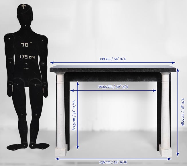 Directoire style mantel with detached columns in statuary marble and granite Directoire style mantel with detached columns in statuary marble and granite-9