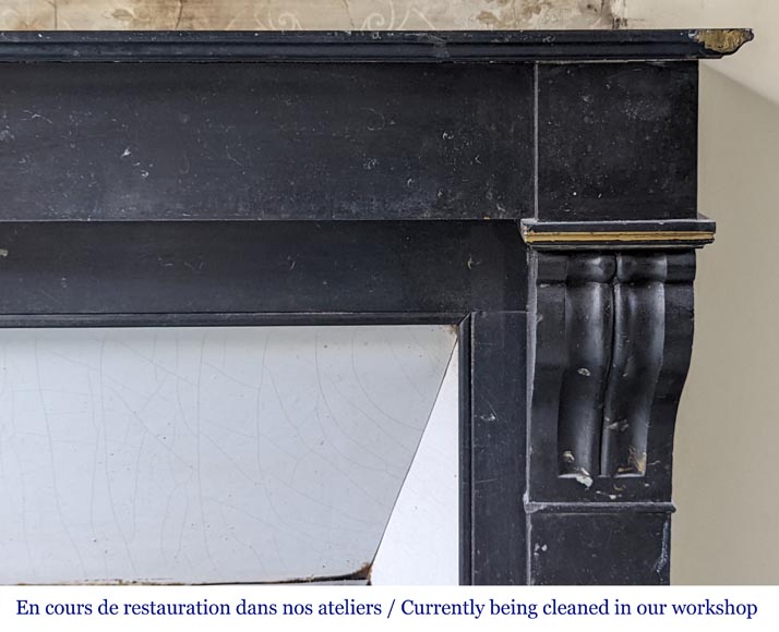 Napoleon III style mantel with modillion in fine black Belgian marble Napoleon III style mantel with modillion in fine black Belgian marble-6