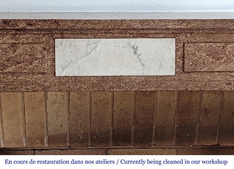 Two-tone Directoire-style granite mantel with detached black marble columns Two-tone Directoire-style granite mantel with detached black marble columns-1