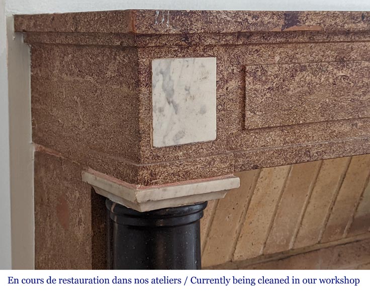 Two-tone Directoire-style granite mantel with detached black marble columns Two-tone Directoire-style granite mantel with detached black marble columns-3