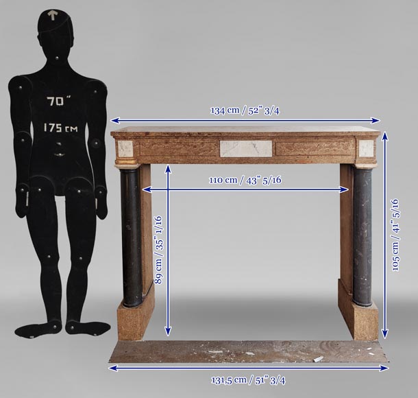 Two-tone Directoire-style granite mantel with detached black marble columns Two-tone Directoire-style granite mantel with detached black marble columns-10