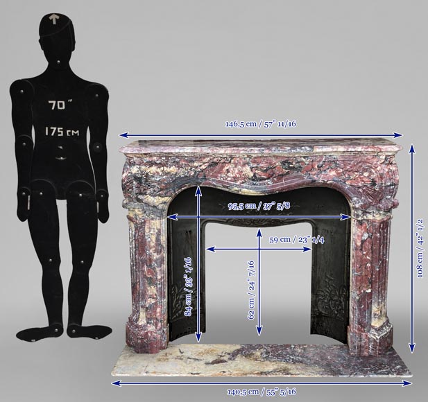 Regency style Pompadour mantelpiece, in Fleur de Pêcher marble Regency style Pompadour mantelpiece, in Fleur de Pêcher marble-9