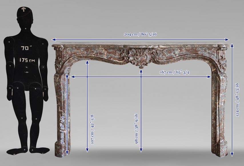 Louis XV style mantel in Rouge Royal marble, 18th century Louis XV style mantel in Rouge Royal marble, 18th century-12