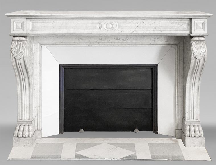 Napoleon III period fireplace with lion's paw feet, in Carrara marble Napoleon III period fireplace with lion's paw feet, in Carrara marble-0