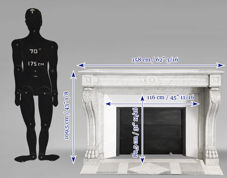 Napoleon III period fireplace with lion's paw feet, in Carrara marble Napoleon III period fireplace with lion's paw feet, in Carrara marble-9