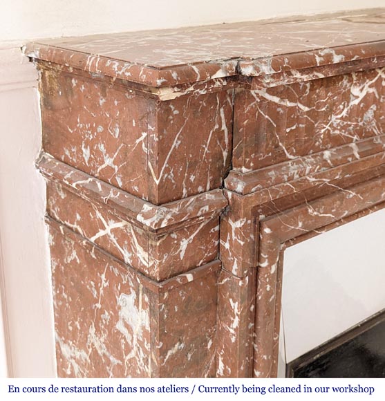 Louis XVI style mantel with acroterion in Rouge du Nord marble Louis XVI style mantel with acroterion in Rouge du Nord marble-3