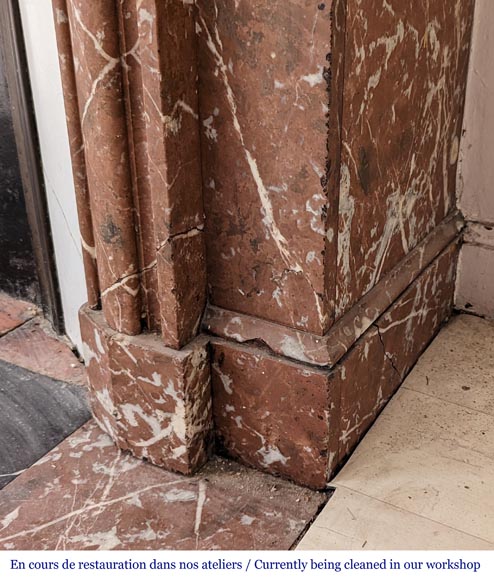 Louis XVI style mantel with acroterion in Rouge du Nord marble Louis XVI style mantel with acroterion in Rouge du Nord marble-7