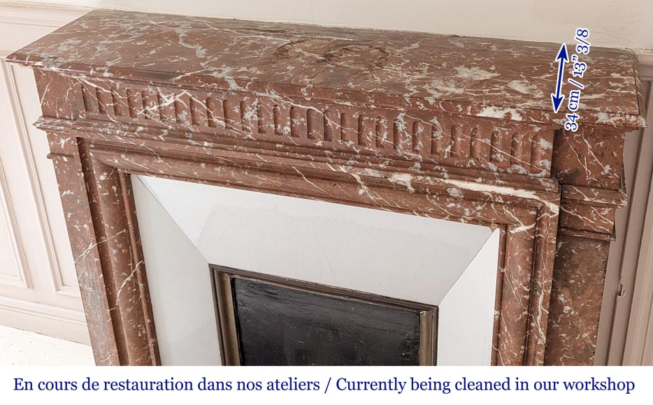Louis XVI style mantel with acroterion in Rouge du Nord marble Louis XVI style mantel with acroterion in Rouge du Nord marble-9