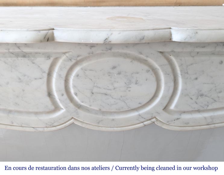 Louis XV style Pompadour mantel in Carrara marble Louis XV style Pompadour mantel in Carrara marble-1