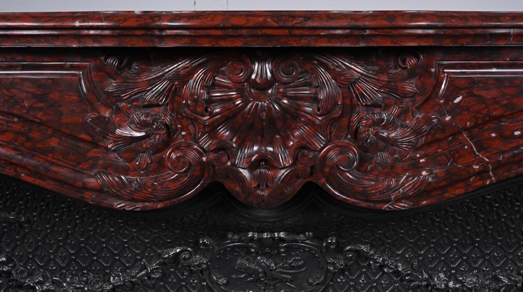 Louis XV style mantel with rich décor of shells and volutes in Griotte marble Louis XV style mantel with rich décor of shells and volutes in Griotte marble-1