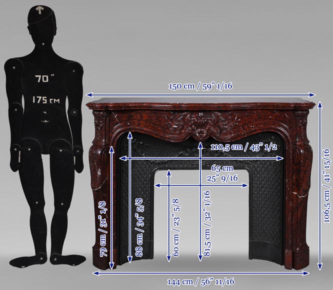 Louis XV style mantel with rich décor of shells and volutes in Griotte marble Louis XV style mantel with rich décor of shells and volutes in Griotte marble-13
