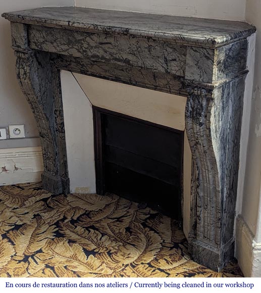 Cheminée Napoléon III à pieds en console en marbre Bleu Fleury Cheminée Napoléon III à pieds en console en marbre Bleu Fleury-5