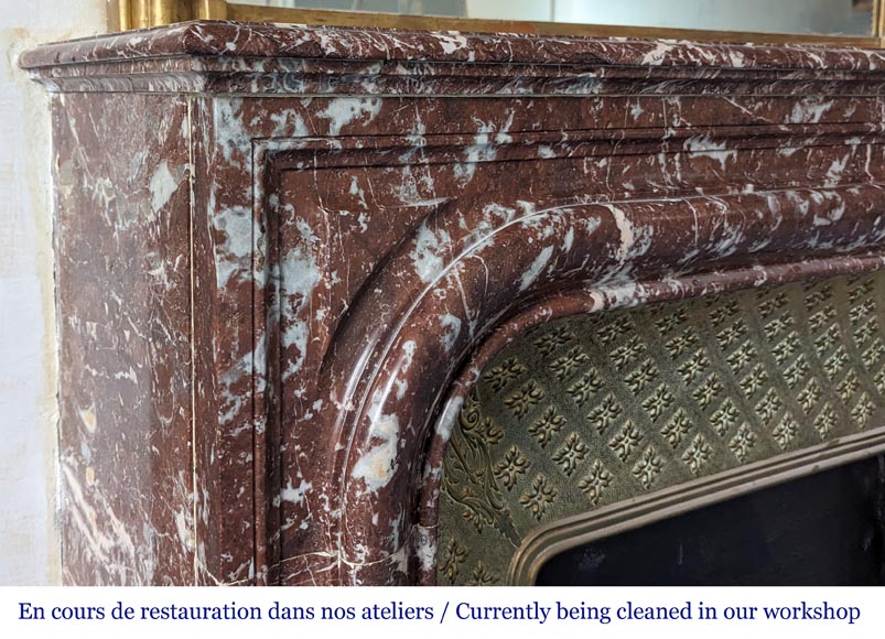 Louis XIV style mantel in Rouge du Nord marble with brass insert Louis XIV style mantel in Rouge du Nord marble with brass insert-3