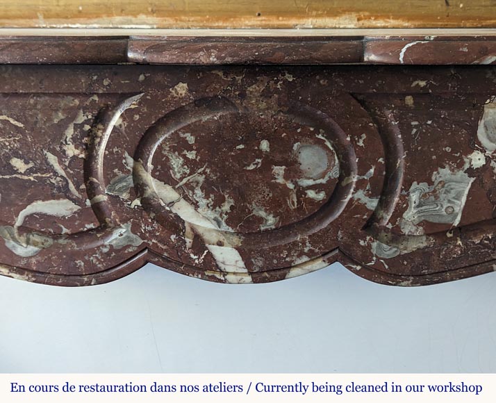Pompadour mantel in the Louix XV style, carved in Northern red marble Pompadour mantel in the Louix XV style, carved in Northern red marble-1