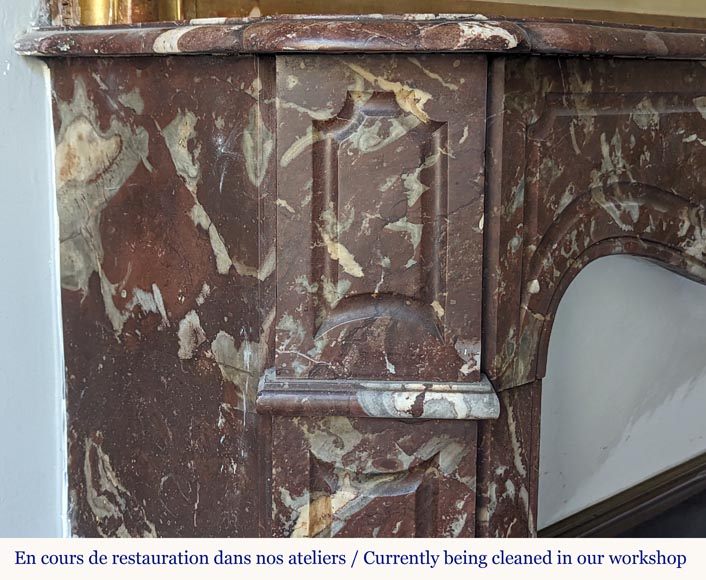 Pompadour mantel in the Louix XV style, carved in Northern red marble Pompadour mantel in the Louix XV style, carved in Northern red marble-3