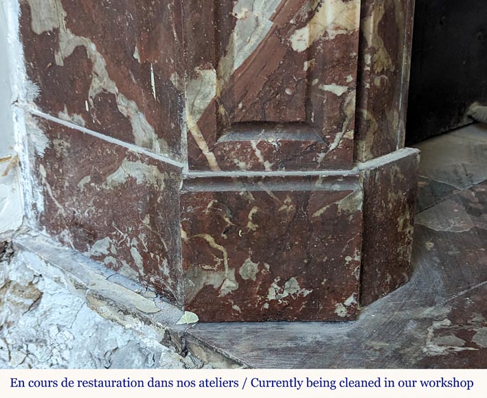 Pompadour mantel in the Louix XV style, carved in Northern red marble Pompadour mantel in the Louix XV style, carved in Northern red marble-4