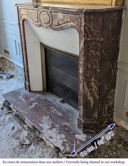 Pompadour mantel in the Louix XV style, carved in Northern red marble Pompadour mantel in the Louix XV style, carved in Northern red marble-5