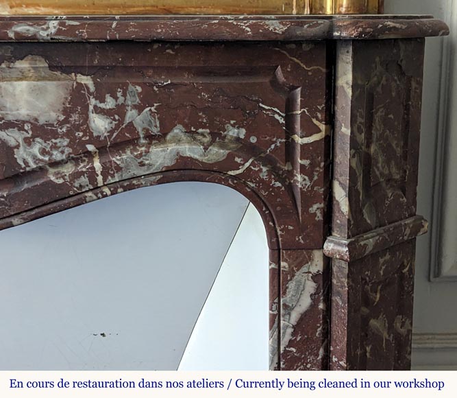 Pompadour mantel in the Louix XV style, carved in Northern red marble Pompadour mantel in the Louix XV style, carved in Northern red marble-6