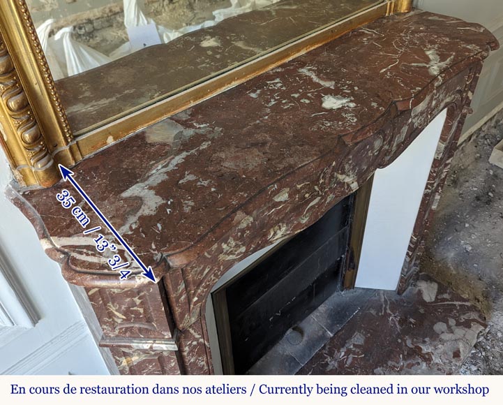 Pompadour mantel in the Louix XV style, carved in Northern red marble Pompadour mantel in the Louix XV style, carved in Northern red marble-9