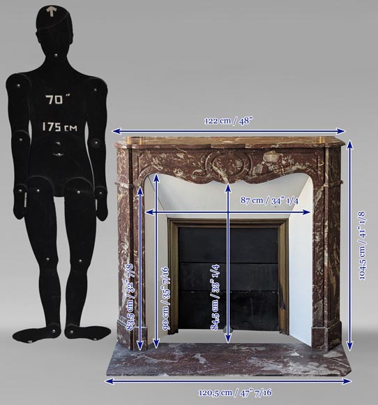 Pompadour mantel in the Louix XV style, carved in Northern red marble Pompadour mantel in the Louix XV style, carved in Northern red marble-10