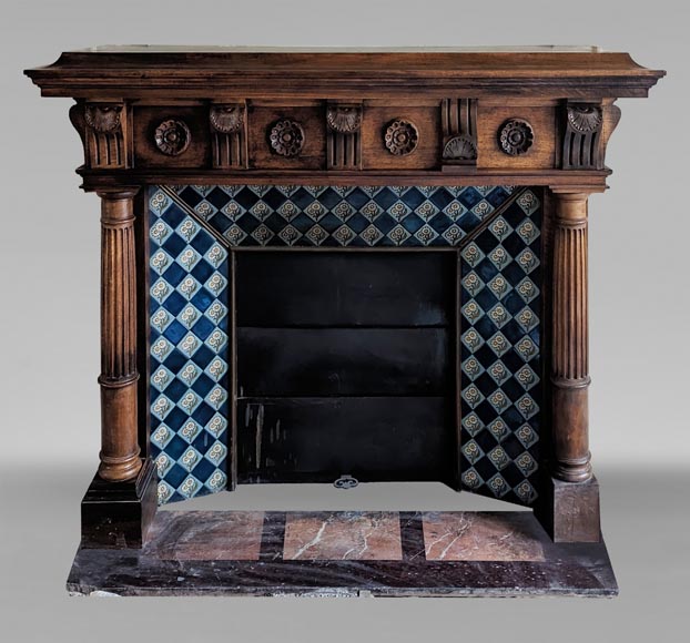 Napoleon III style mantel with carved walnut wood detached columns Napoleon III style mantel with carved walnut wood detached columns-0