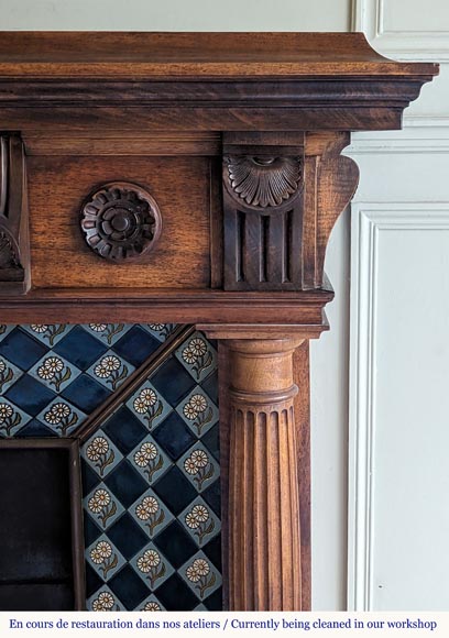 Napoleon III style mantel with carved walnut wood detached columns Napoleon III style mantel with carved walnut wood detached columns-7