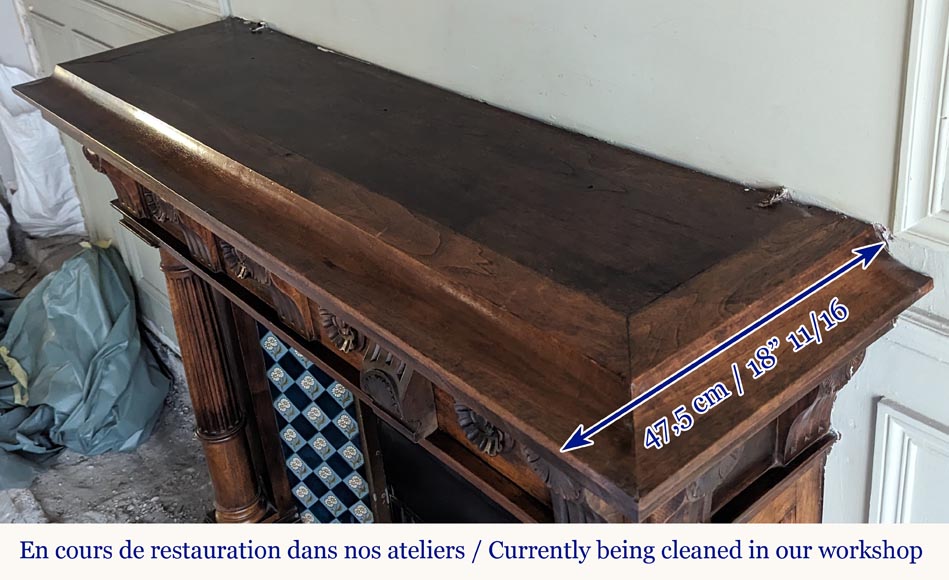 Napoleon III style mantel with carved walnut wood detached columns Napoleon III style mantel with carved walnut wood detached columns-11