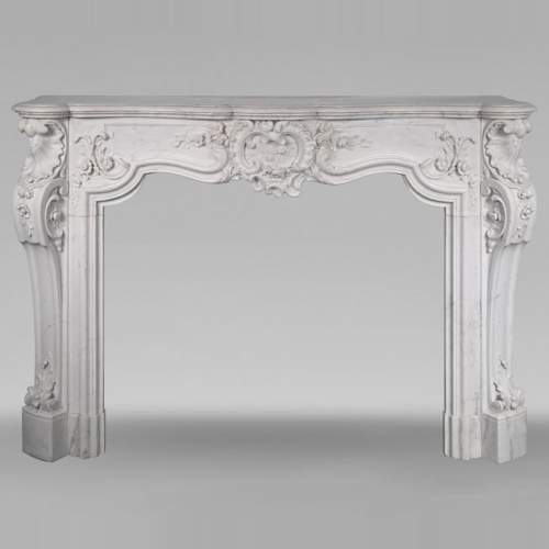 Jules CANTINI (attributed to) - Large Napoleon III style mantel in highly carved Carrara marble