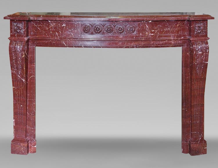 Louis XVI style mantel with rosette carved in red marble Louis XVI style mantel with rosette carved in red marble-0