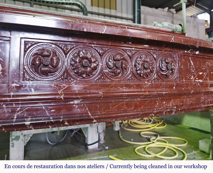 Louis XVI style mantel with rosette carved in red marble Louis XVI style mantel with rosette carved in red marble-1