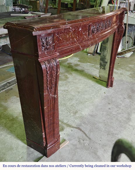 Louis XVI style mantel with rosette carved in red marble Louis XVI style mantel with rosette carved in red marble-2