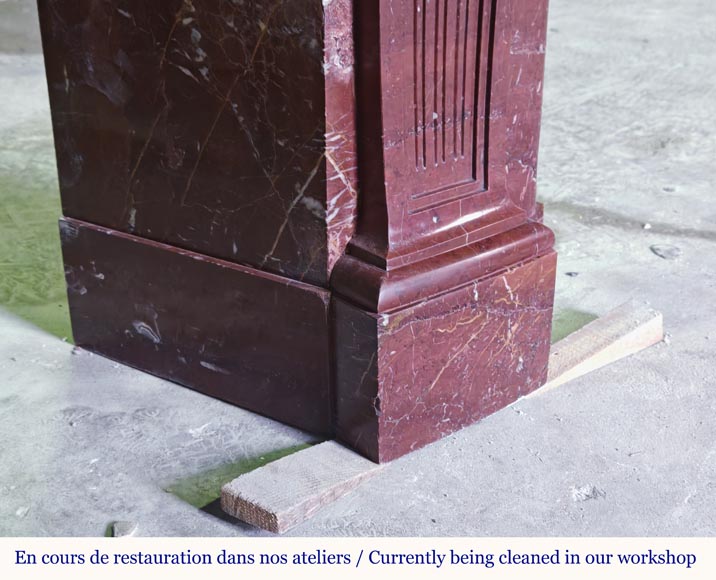 Louis XVI style mantel with rosette carved in red marble Louis XVI style mantel with rosette carved in red marble-5